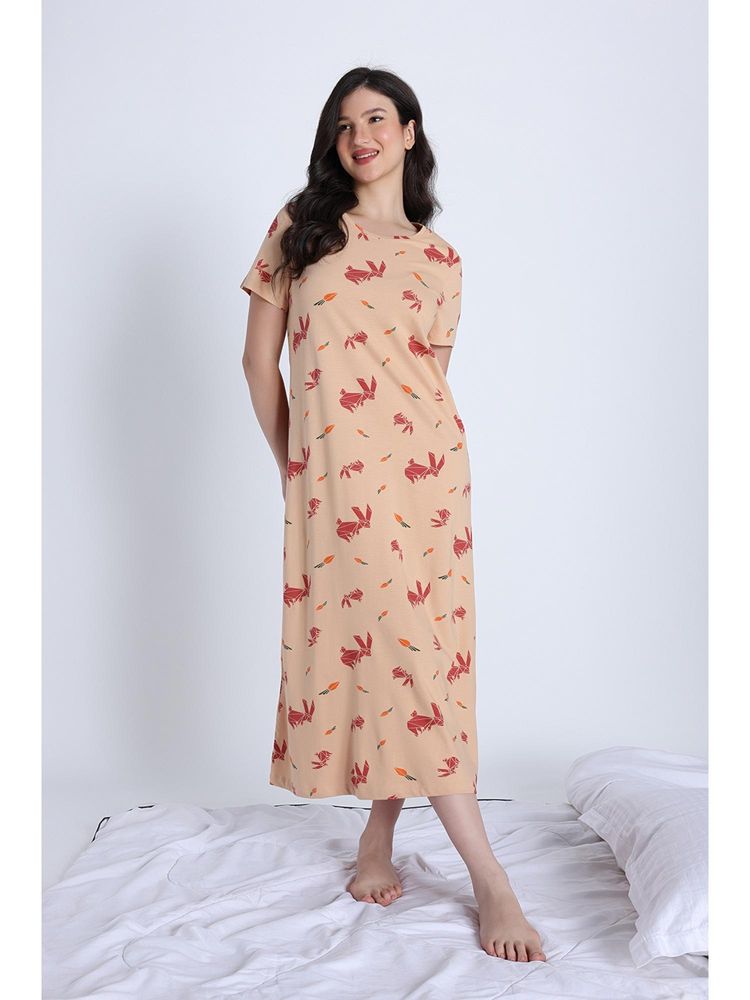 Zivame Knit Cotton Mid Length Nightwear - Apple Blossom-picture-17