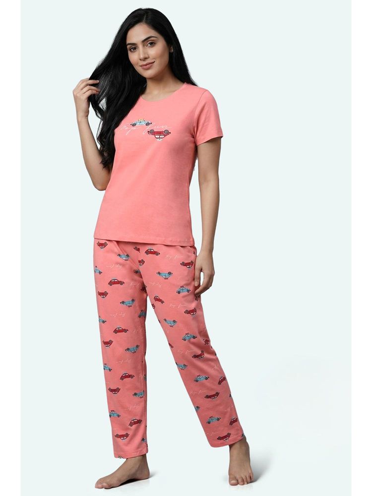 Zivame Farm Lore Knit Cotton Nightsuit - Peach-image-6