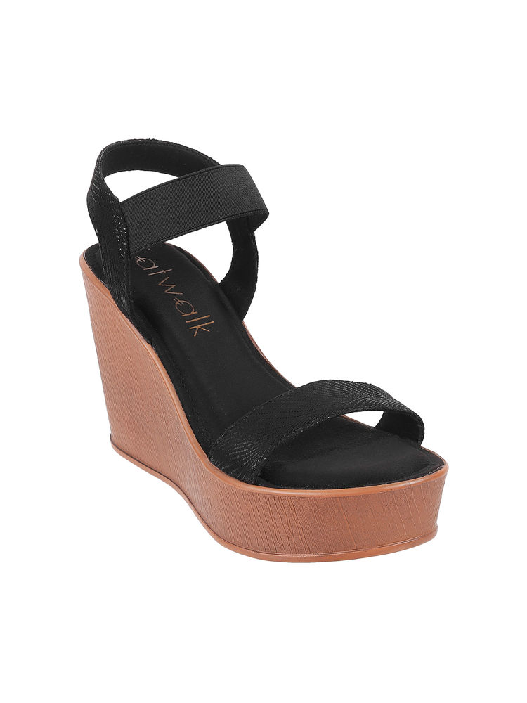 Catwalk Women Round Toe Black Wedges-image-45