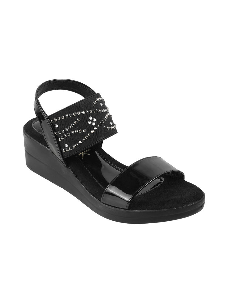 Catwalk Women Round Toe Black Sandals-image-40