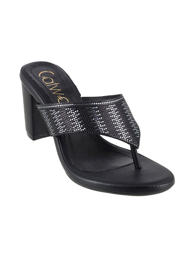 Catwalk Women Round Toe Black Heeled Sandals-picture-38