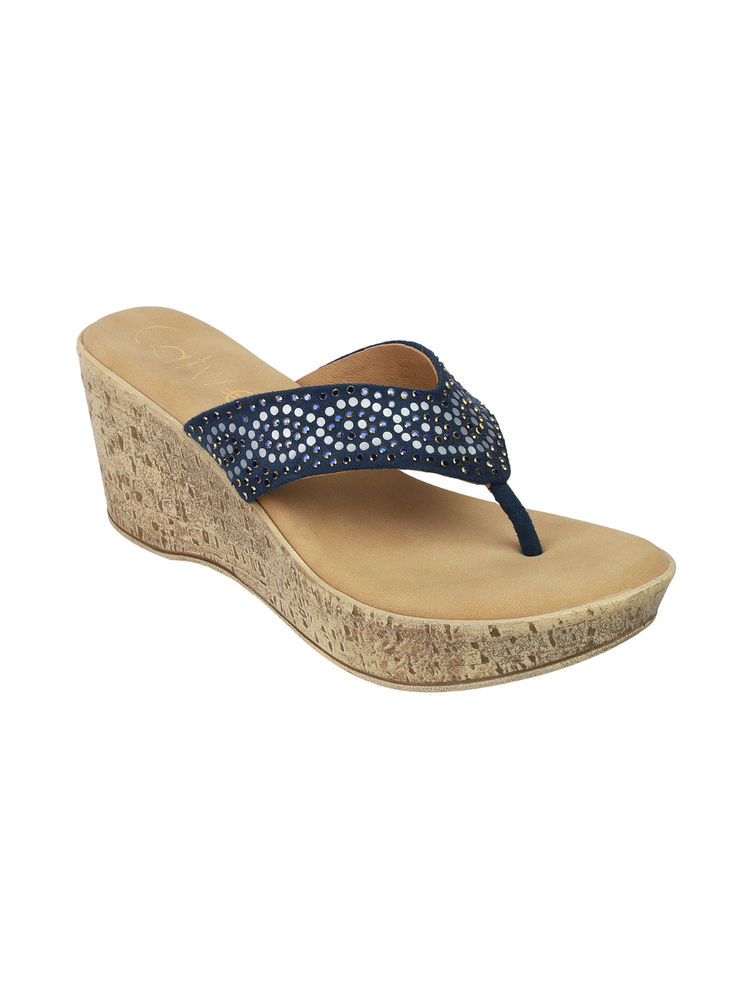 Catwalk Women Round Toe Navy Blue Wedges-image-28