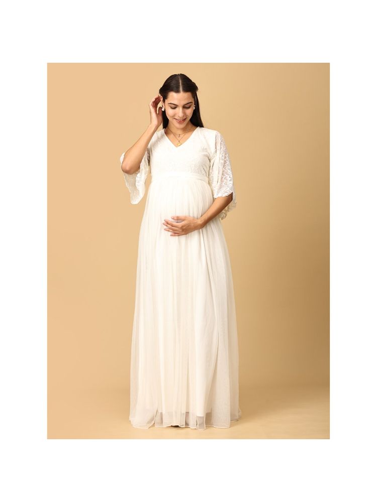 The Mom Store White Whisper Maternity Photoshoot Gown with Belt (Set of 2)-image-5