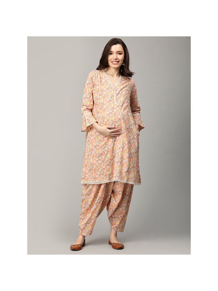 The Mom Store Peach Maternity Nursing Kurta with Salwar (Set of 2)-picture-27