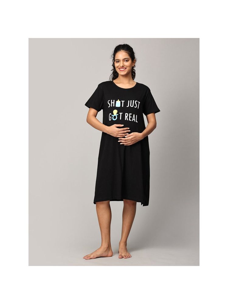 The Mom Store Black Shit Just Got Real Oversized Maternity T-Shirt Dress-picture-12