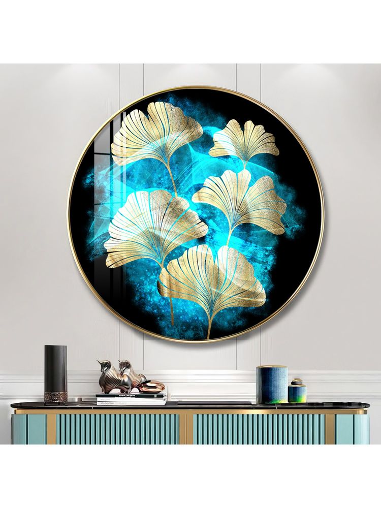 The Next Decor Leaf Medley Wood Glass Finish Round Wall Art-image-7