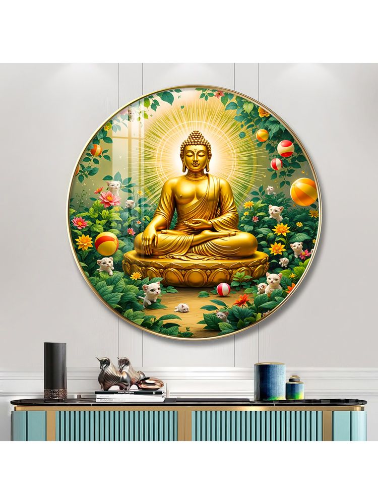 The Next Decor Zen Harmony Of Buddha Wood Glass Finish Round Wall Art-picture-12