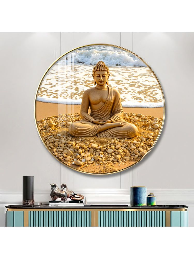 The Next Decor Eternal Gaze Buddha Wood Glass Finish Round Wall Art-image-38