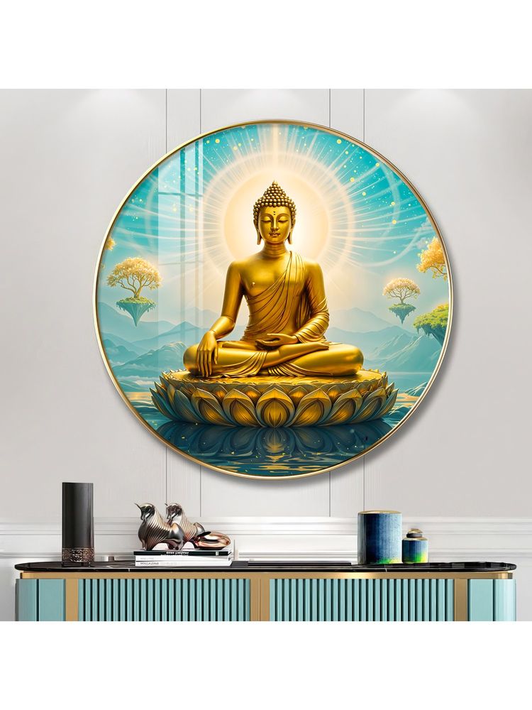 The Next Decor Serene Sunlit Buddha Wood Glass Finish Round Wall Art-image-29