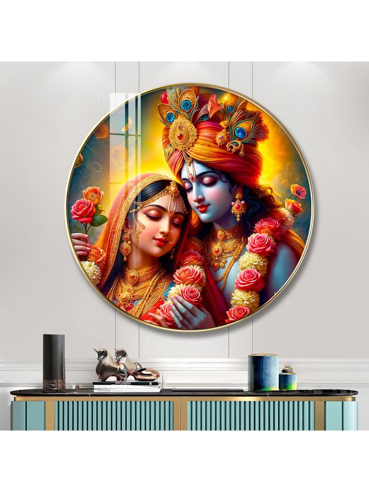 The Next Decor Krishna and Radha Bond Wood Glass Finish Round Wall Art-image-29