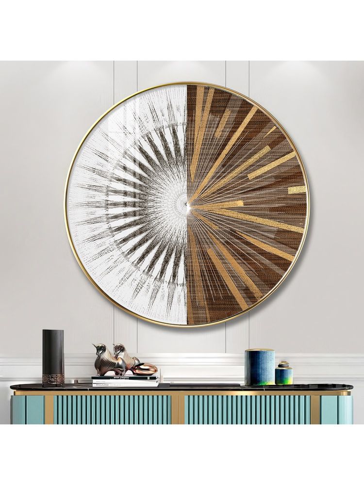 The Next Decor Gold and White Abstract Wood Glass Finish Round Wall Art-image-13