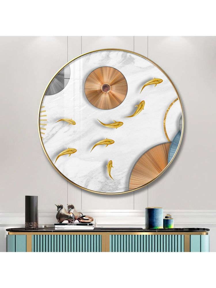 The Next Decor White Abaniko Fish Wood Glass Finish Round Wall Art-image-45