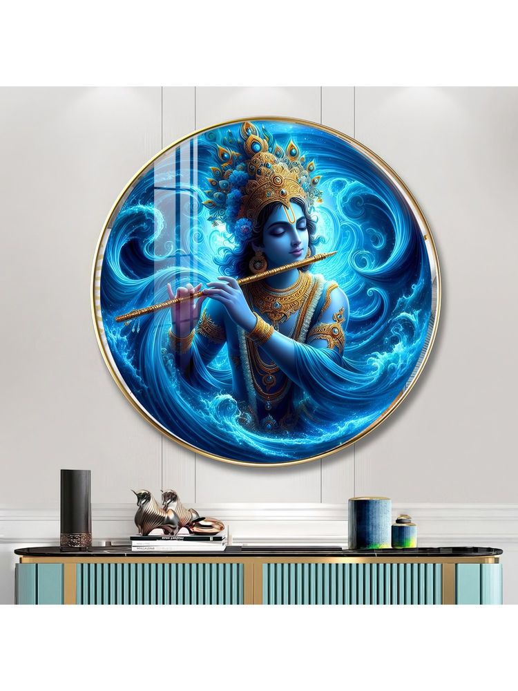 The Next Decor Shree Krishna Wood Glass Finish Round Wall Art-picture-11