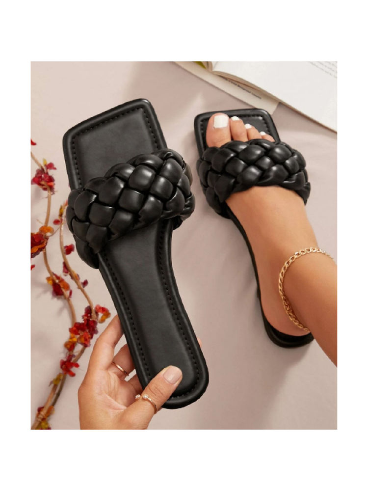 Shoetopia Women Black Open Toe Flats