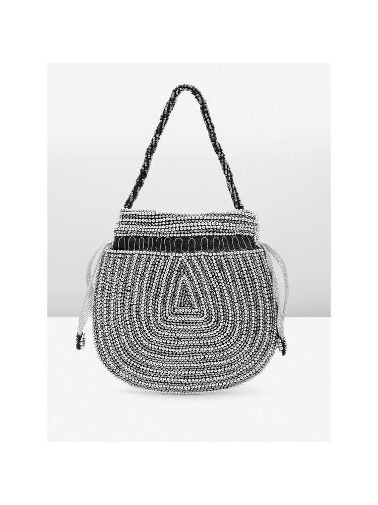 Fabbhue Women's Gunmetal Silver Hand Embroidery Potli Bag-picture-28