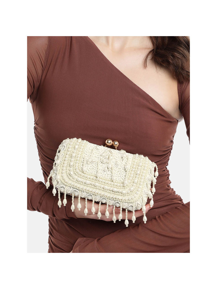 Fabbhue Women's Off-white Hand Embroidery Box Clutch-picture-43