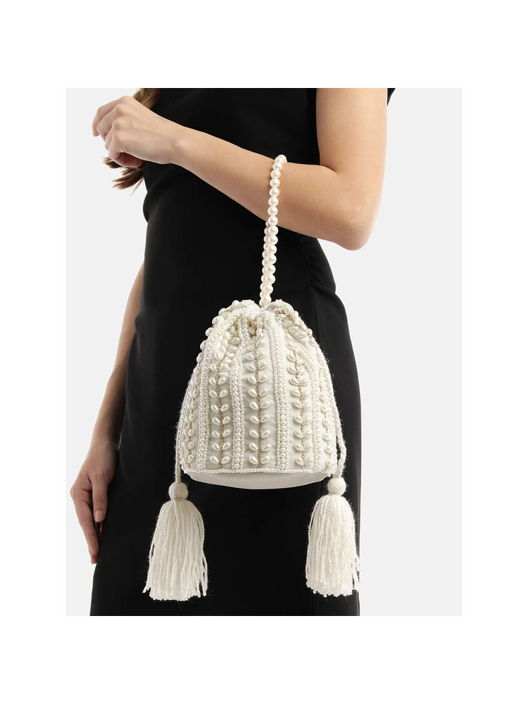 Fabbhue Women's Off-white Hand Embroidery Potli Bag-picture-11