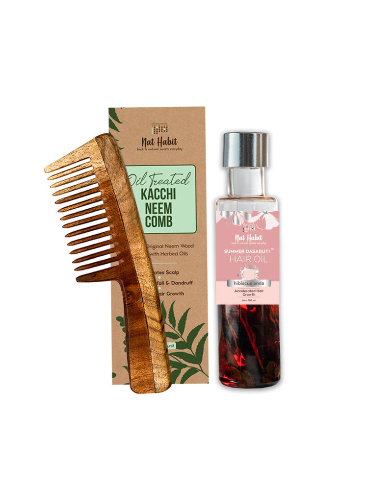 Nat Habit Wide Tooth Kacchi Neem Comb & Hibiscus Amla Summer Dasabuti Hair Oil-picture-26