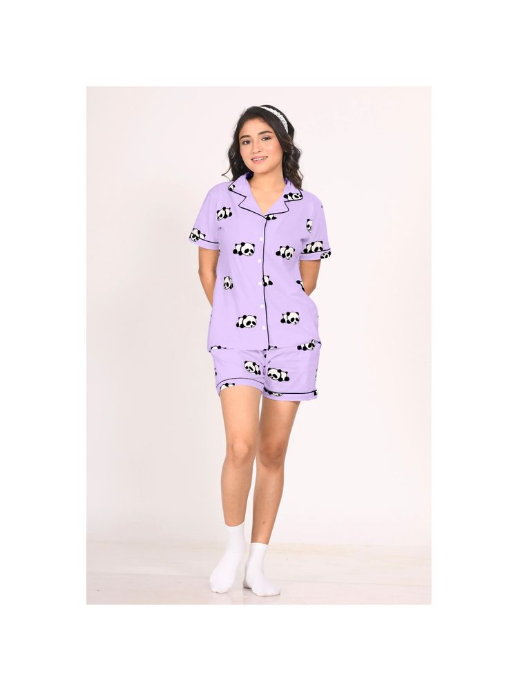 NAP STORY Purple Panda Printed Half-Sleeves Shirt and Shorts (Set of 2)-picture-11