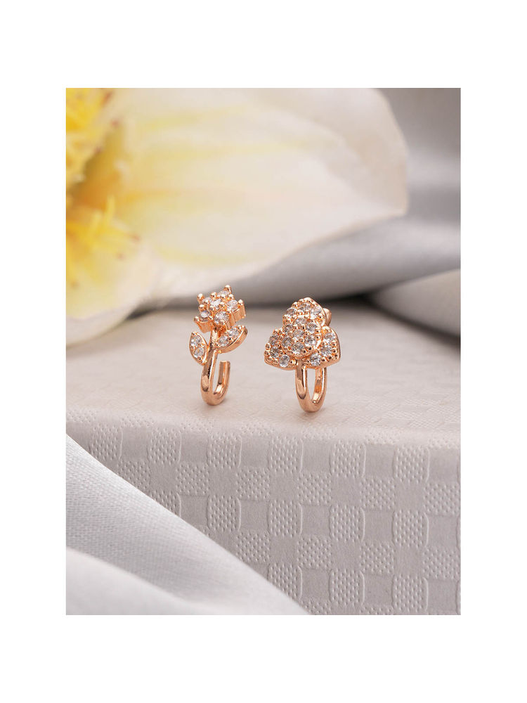 Aatmana Set Of 2 Rose Gold-Plated and White Ad-Studded Nosepins-image-12
