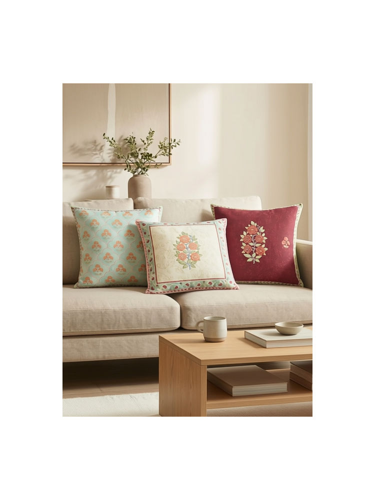Haus & Kinder Multi-Color Cotton Digital Printed Rouge and Rose Cushion Covers (Pack of 3)-picture-13