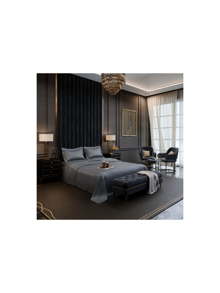 Stoa Paris Grey 350TC Lustre Cotton Flat Bedsheet with 2 Pillow Covers (Super King)-picture-10