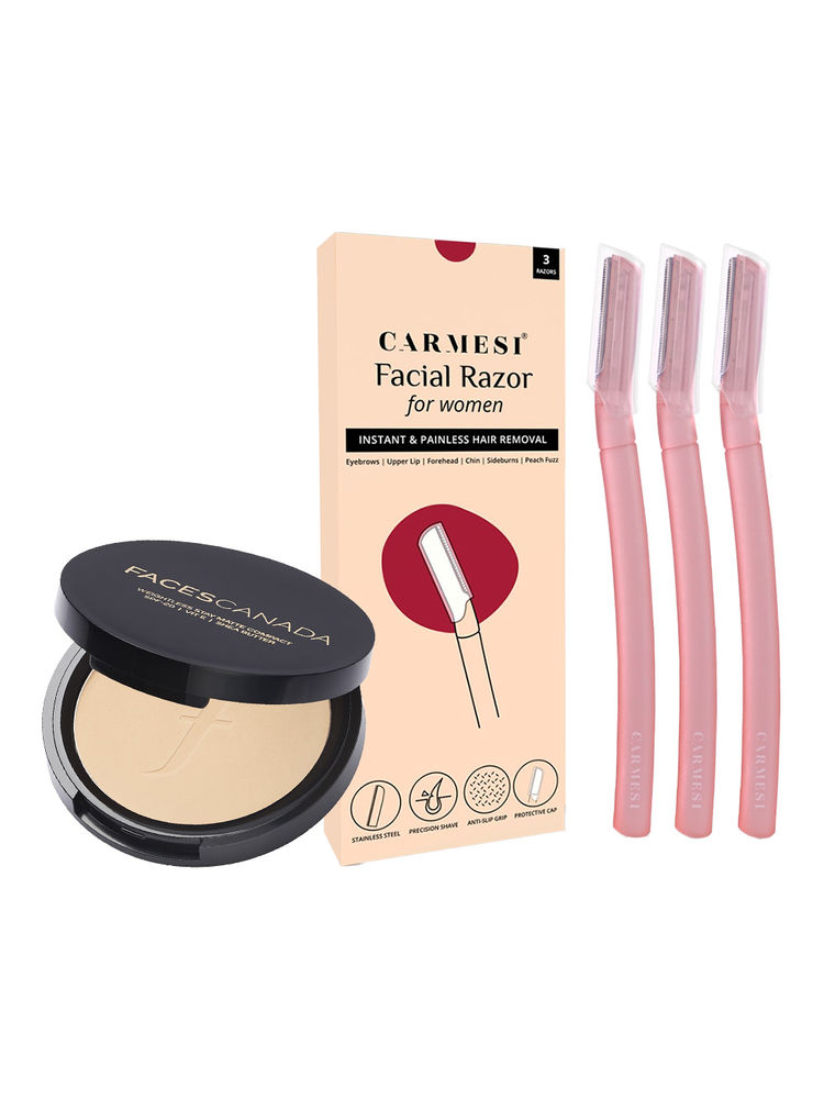 Carmesi Facial Razor + Faces Canada Weightless Stay Matte Compact Combo