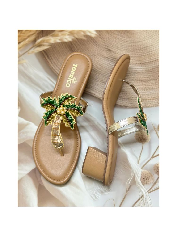 Toprico Tropical Beads Embroidered Block Tan Sandal Heels-picture-27