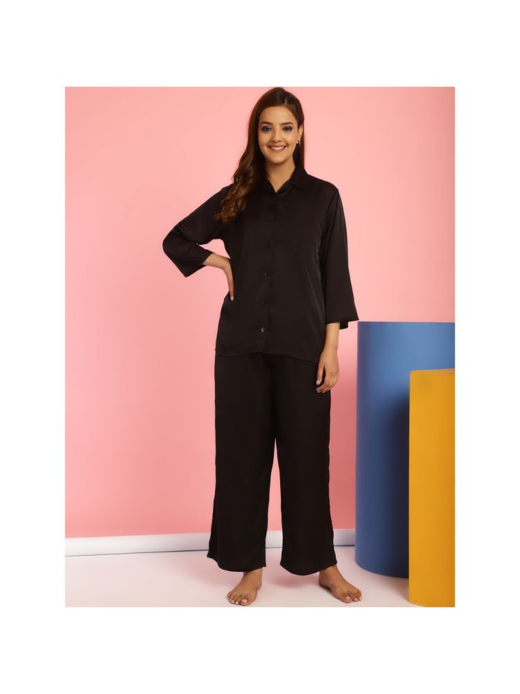 Secret Wish Solid Satin Black Shirt & Pyjama (Set of 2)-image-30