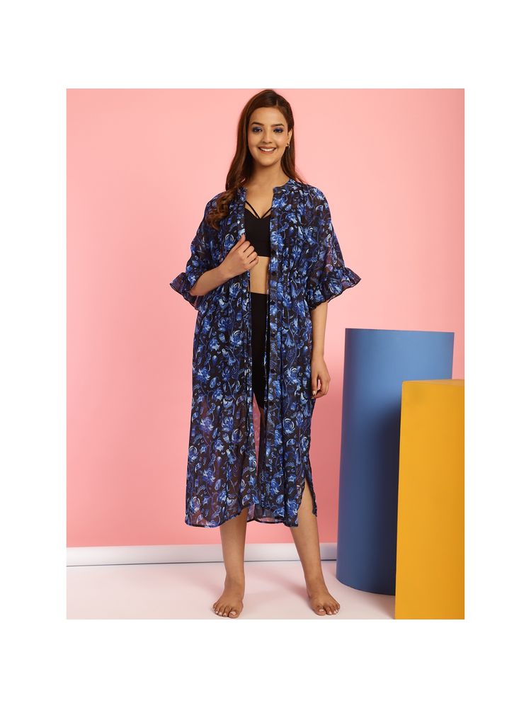 Secret Wish Black & Blue Cover Up Dress For Women-image-4