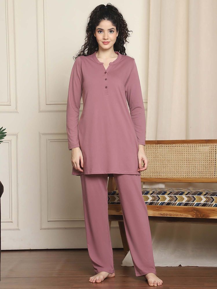 Indreams Full Sleeves Long Nightsuit Pink-image-14