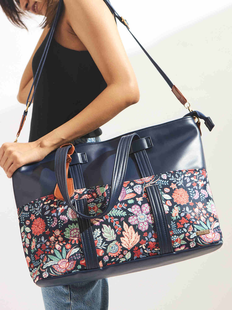 Chumbak Batik Bloom Work Tote - Navy-image-21