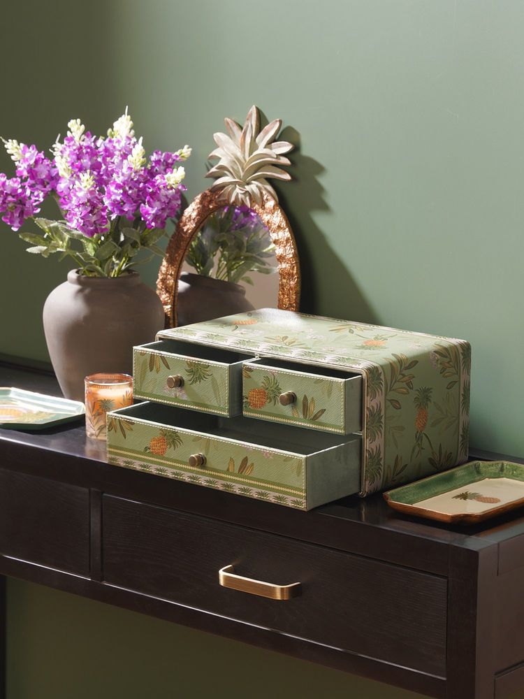 Pure Home + Living Green Pineapple Print Faux Leather Jewellery Organiser-image-45
