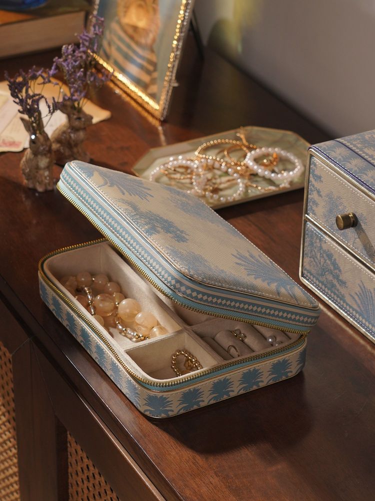 Pure Home + Living Blue Varena Rectangle Faux Leather Travel Jewellery Box-image-49