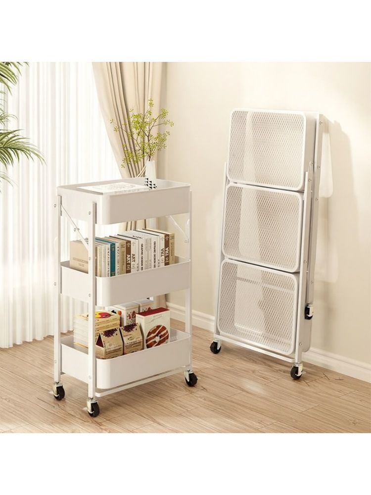 ARHAT ORGANIZERS 3-Tier Rolling Utility Cart Foldable Metal Storage Shelves With Wheels For Kitchen-picture-26