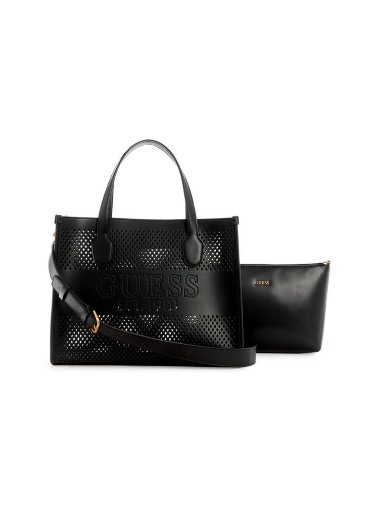 guess fashion Guess Women Black Katey Small Tote Bag with Detachable Strap & Pouch-picture-19