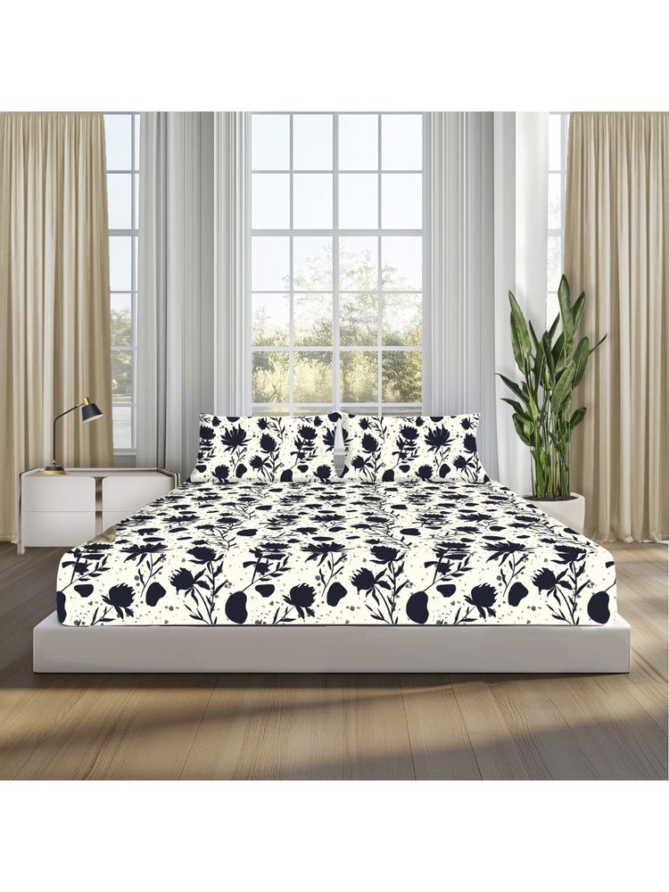 SLEEPSIA Multi-Color Lounge Queen Size Midnight Blooms Bedsheet with 2 Pillow Covers-image-35