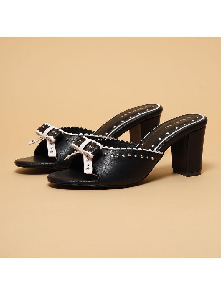Eridani Polka Knot Black Block Heels Sandals-image-43