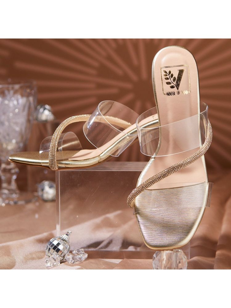 House of Vian Grace Gold Block Heels Sandals-image-4
