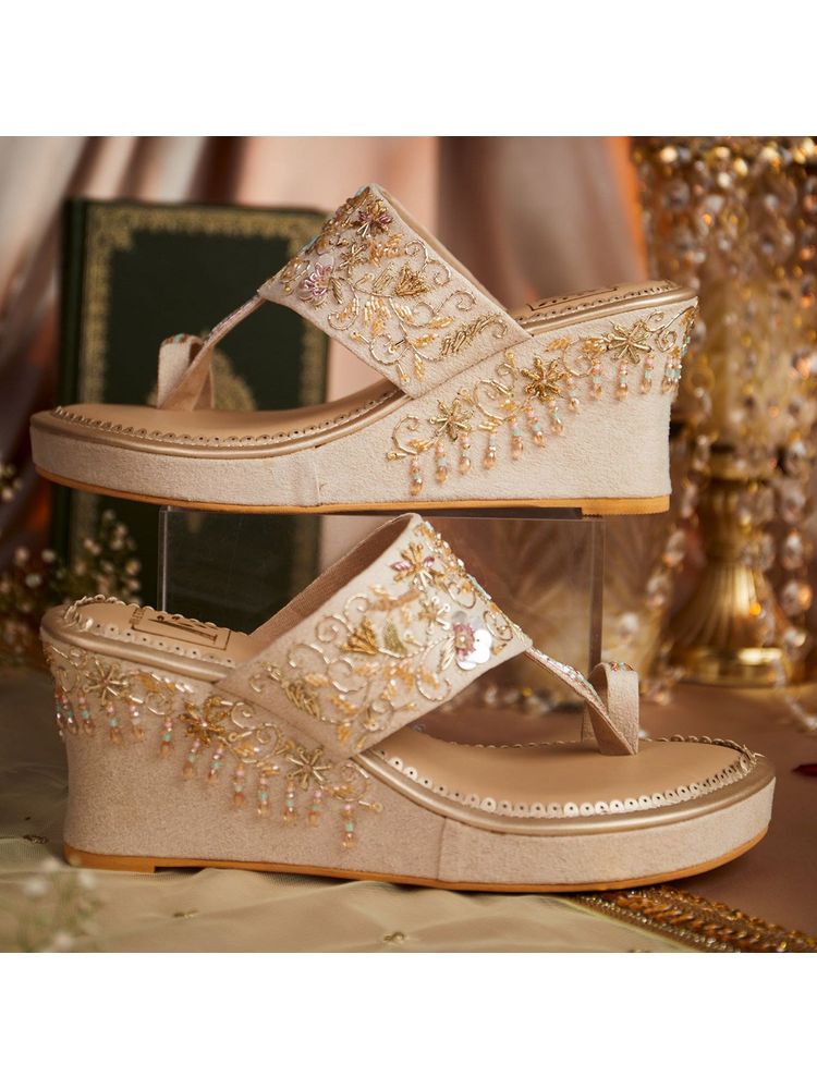 House of Vian Gulzaar Gold Embellished Wedges-picture-20