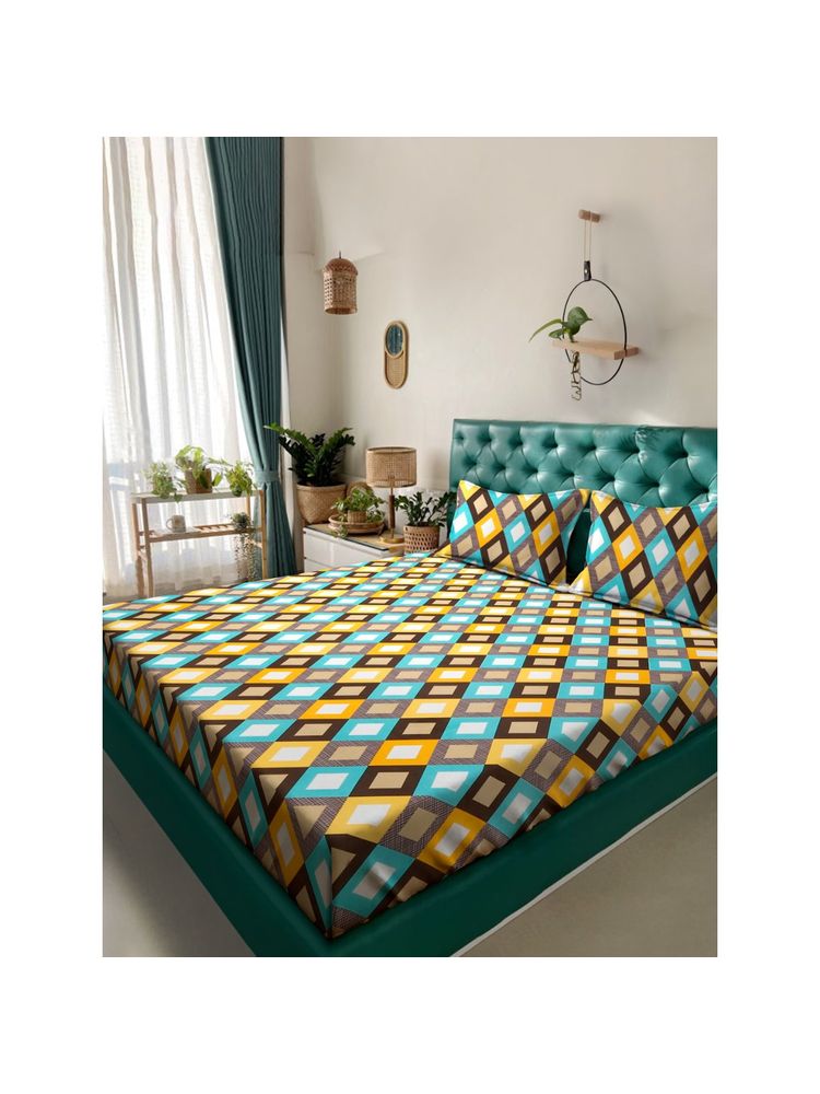 HOSTA HOMES 280 Tc Mixed Cotton King Size Fitted Bed Sheet with 2 Pillow Covers-picture-33