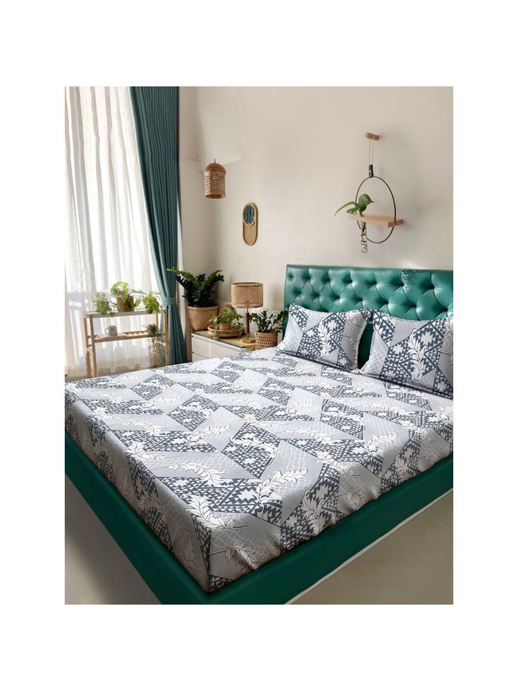 HOSTA HOMES 280 Tc Mixed Cotton King Size Fitted Bed Sheet with 2 Pillow Covers-picture-18