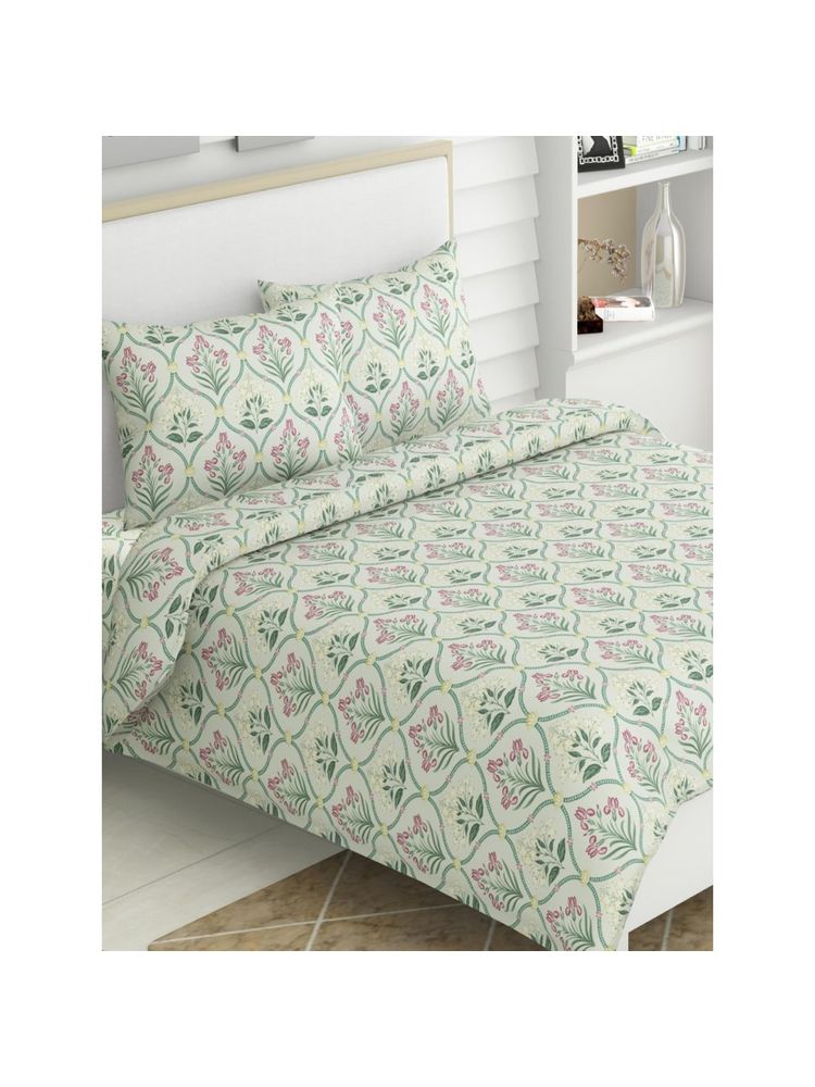 Haus & Kinder Green Blossom 186 Tc 100% Cotton Printed Flat King Bedsheet-picture-28