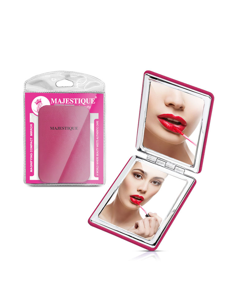 Majestique Compact Hand Mirror, Leatherette Texture For Men And Women - Color May Vary
