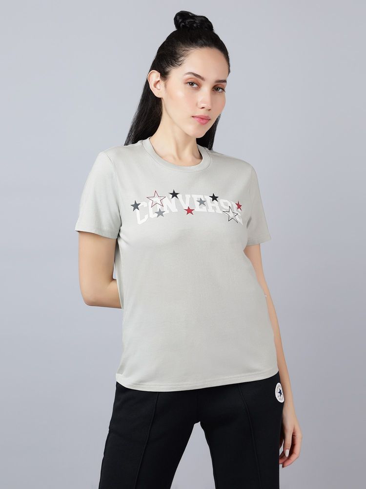 Converse Women Grey Stars Text Printed T-shirt-image-38