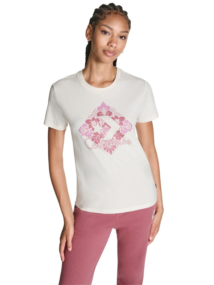 Converse Women Off White Floral Star Chevron T-shirt-picture-10