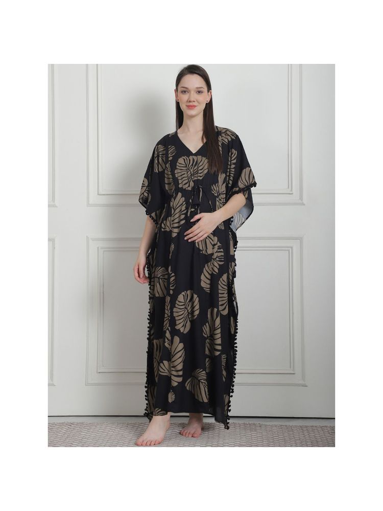 Secret Wish Floral Print Black Rayon Maternity Kaftan Nighty-picture-22