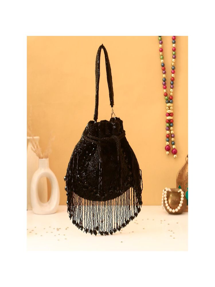 SWISNI Black Heavy Luxury Crystal Potli Bag-picture-37