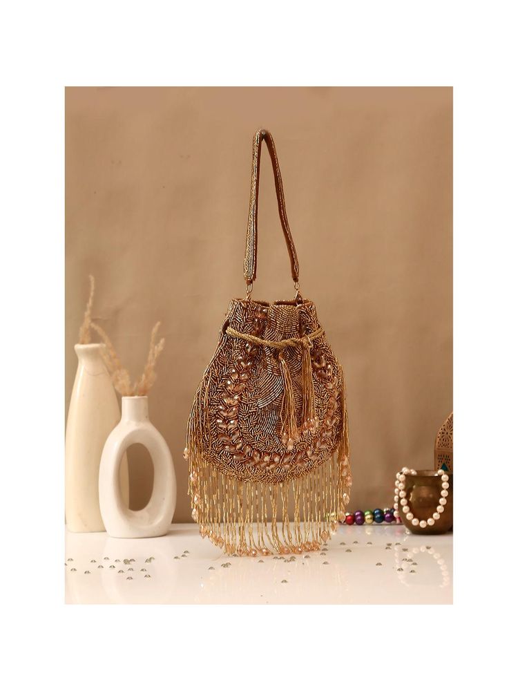 SWISNI Golden Heavy Luxury Crystal Potli Bag-picture-43