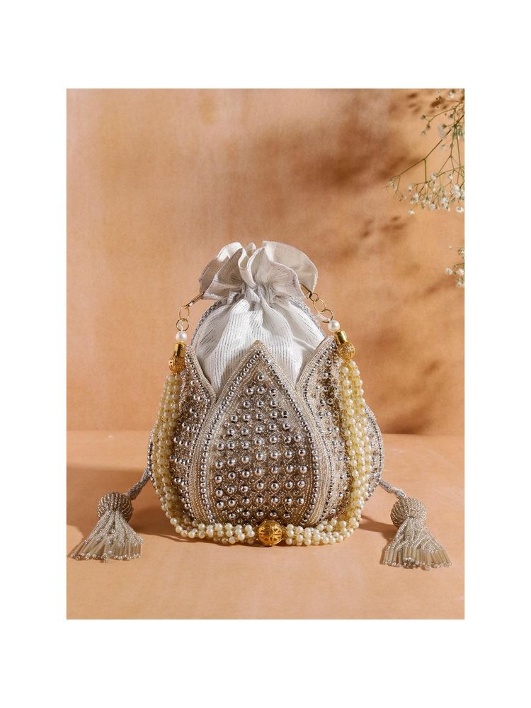 SWISNI Latest Silver Lotus Shape Potli Bag-picture-14